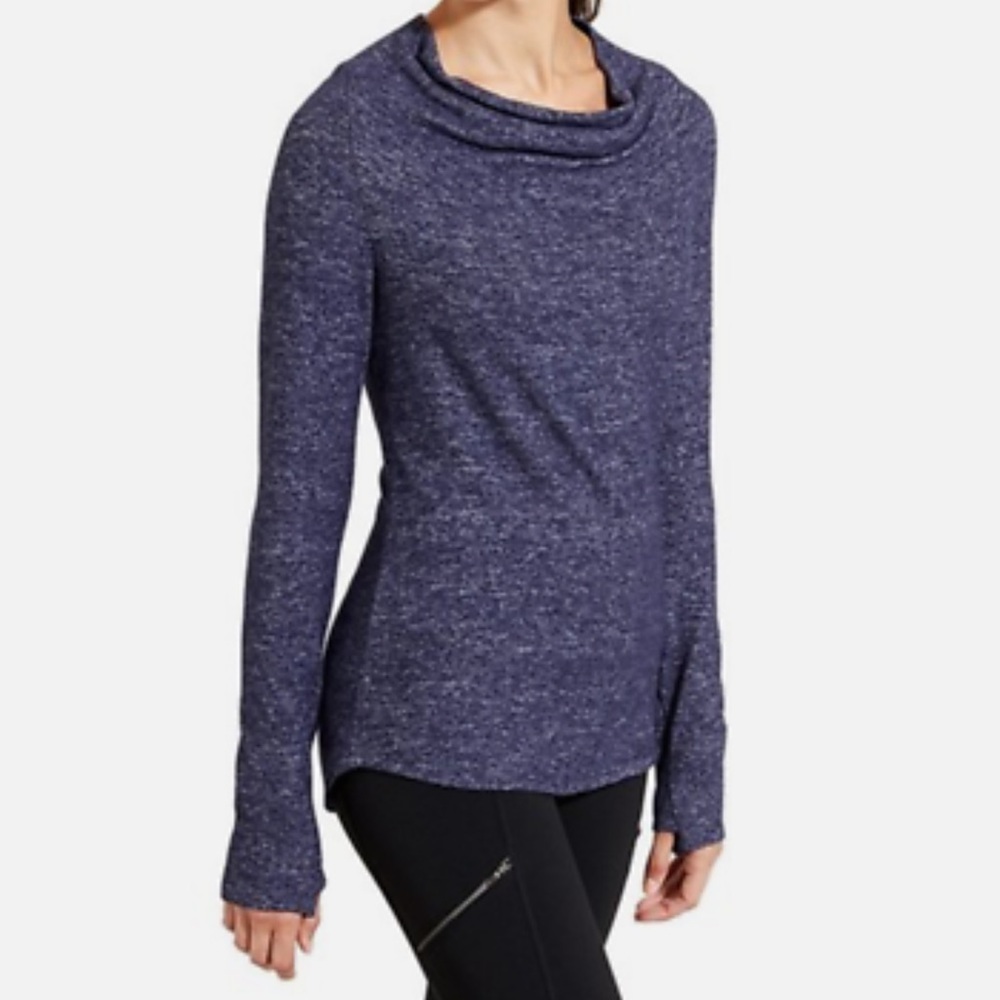 Athleta heather blue long sleeves grateful cowl neck athletic top Sz XXS